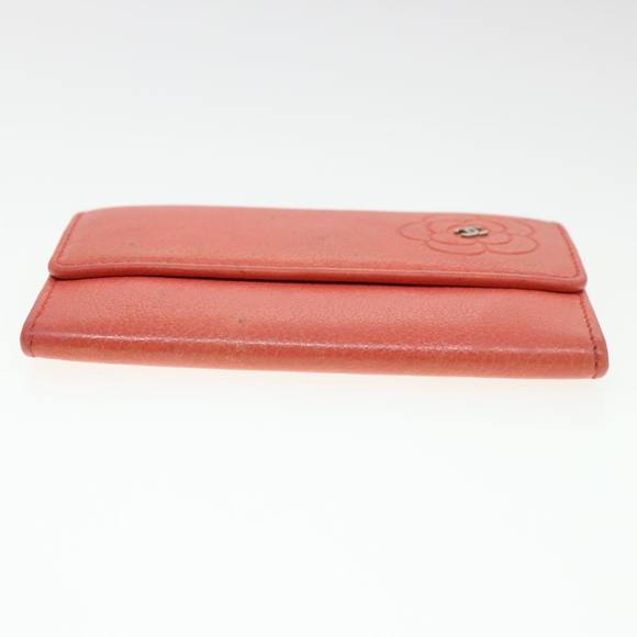 CHANEL Camelia Card Case Leather Pink CC Auth bs4704 - Picture 6 of 16